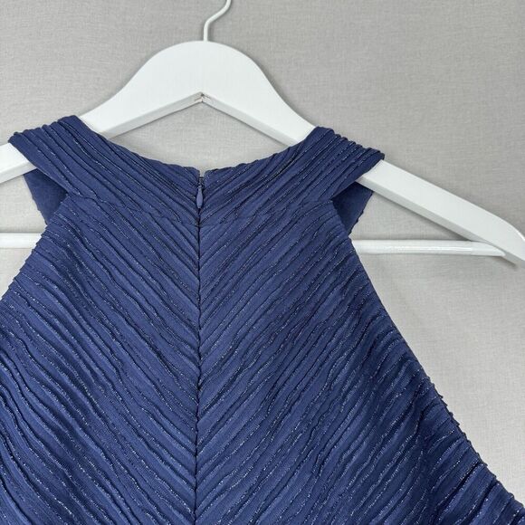 Eliza J Womens Dress 12 Petite Blue Metallic Rib Sheath Halter Cocktail Holiday - Picture 8 of 12